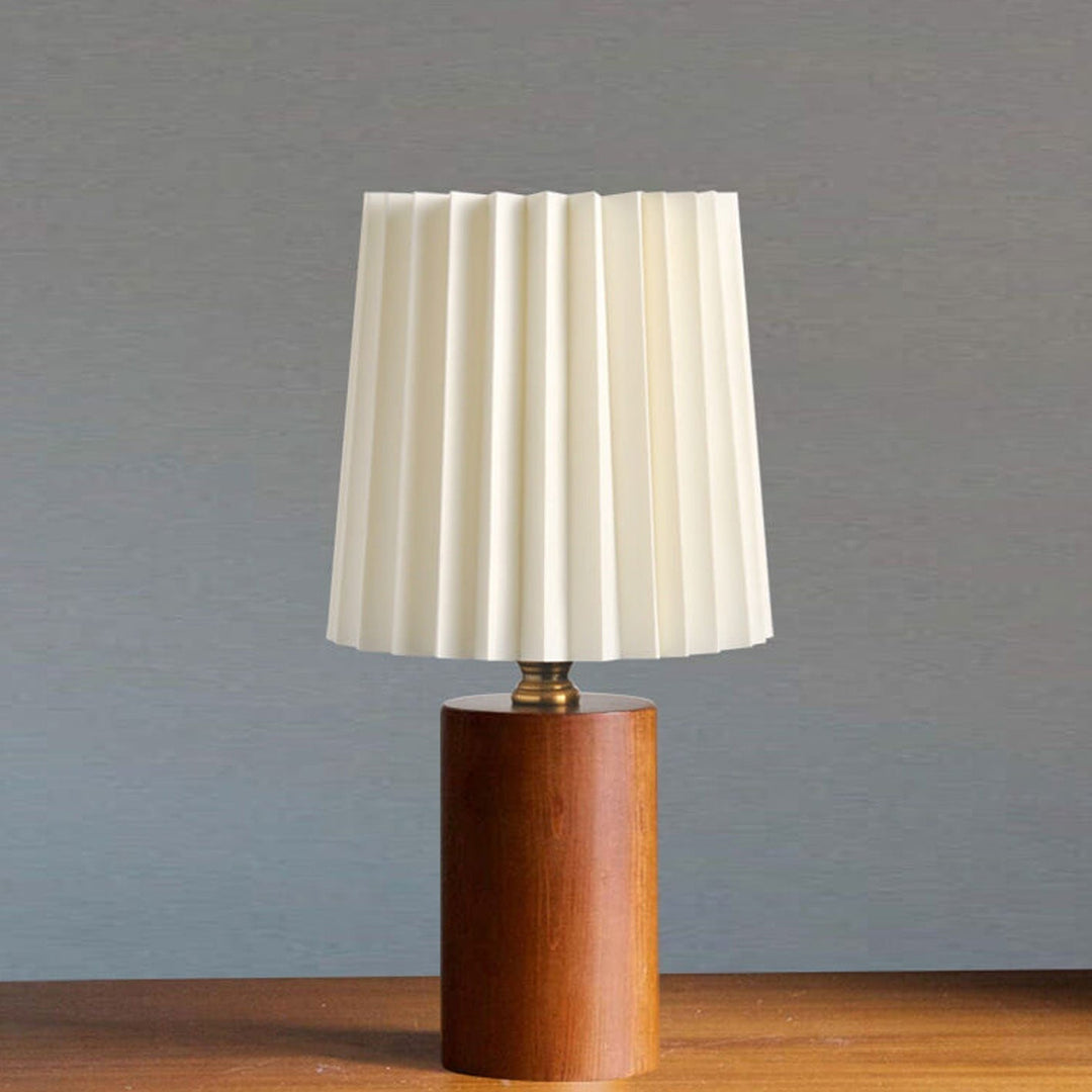 Vintage Korean Pleated Column Solid Wood Base 1-Light Table Lamp | Kalsten