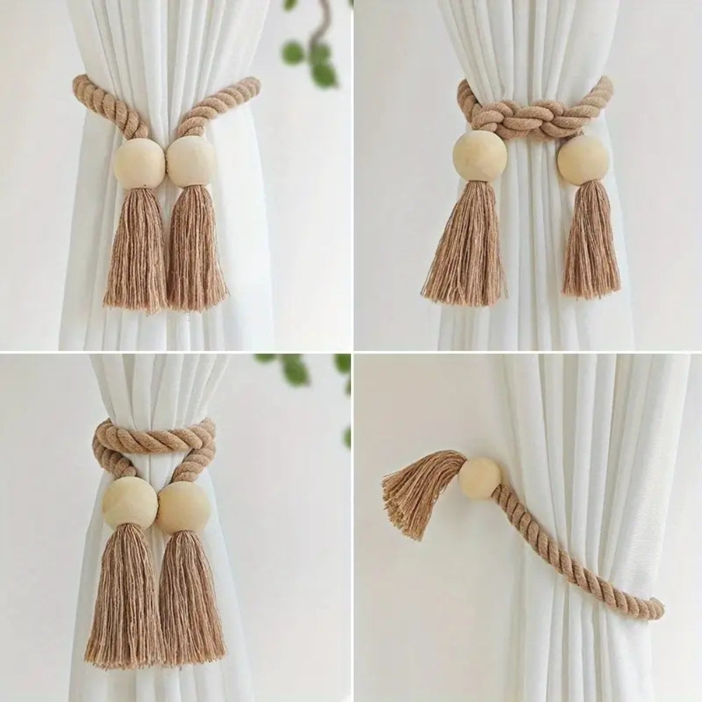 Wooden Bead Fringe Curtain Tiebacks (Set of 2)