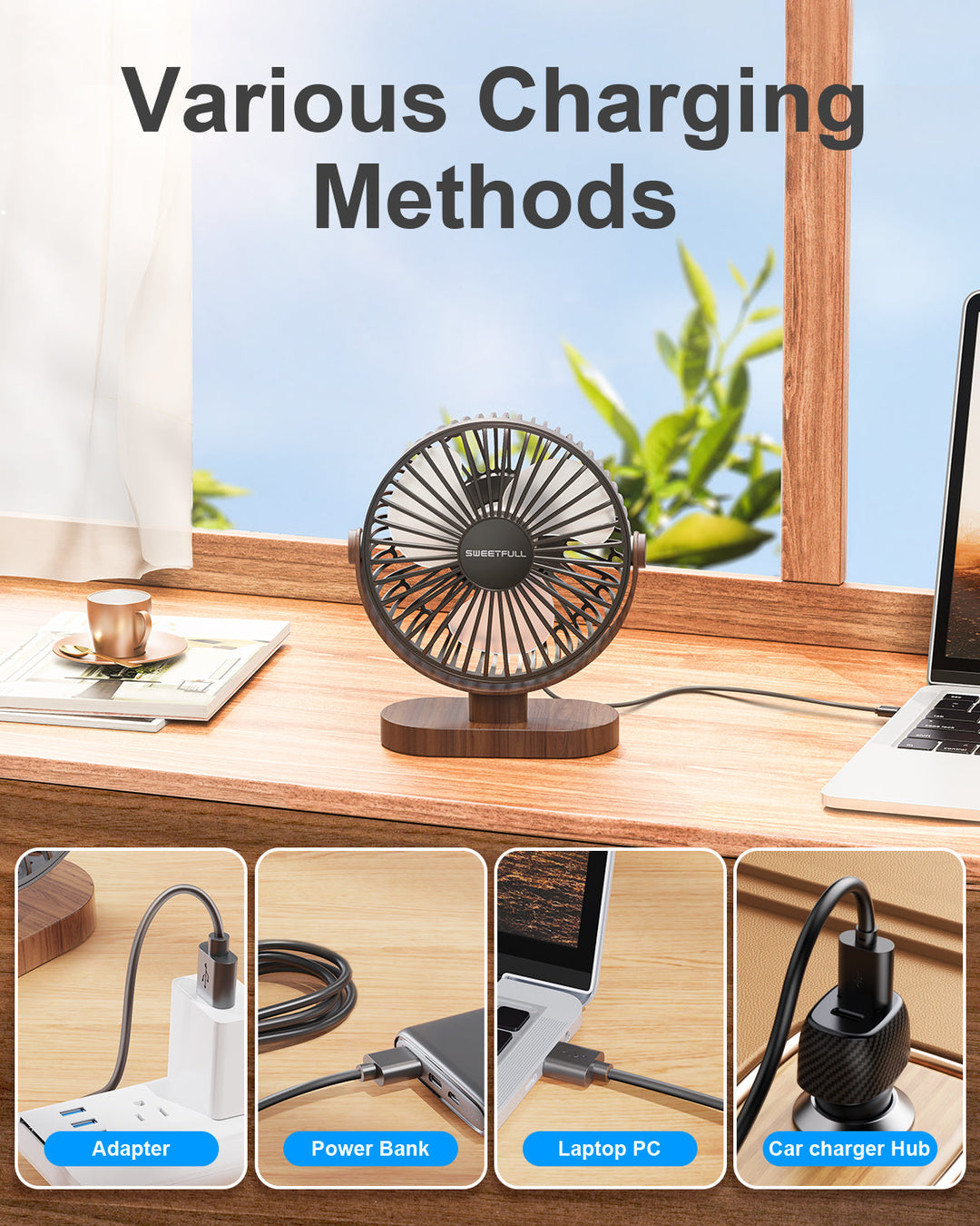 6.5 Inch USB Small Desk Fan for Home Office Car Outdoor Travel | Kalsten