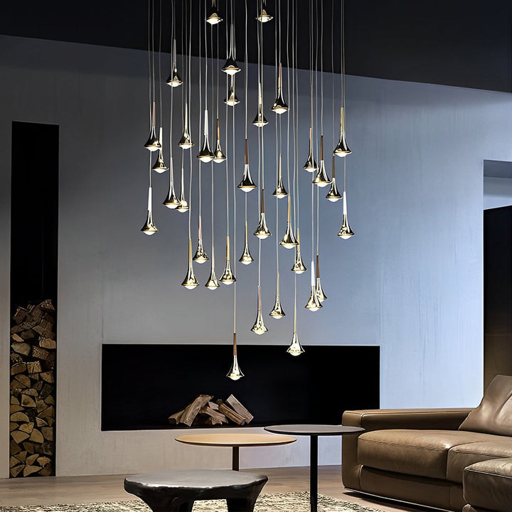 1-Light Water Drop Metal LED Nordic Staircase Pendant Lights Small Chandelier | Kalsten