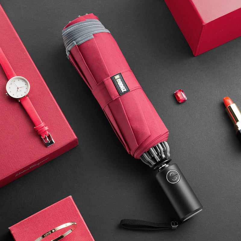 Kalsten | Windproof Reverse Folding Umbrella with LED, Auto Open/Close Design, Safe Reflective Tape & Sturdy 10 Ribs