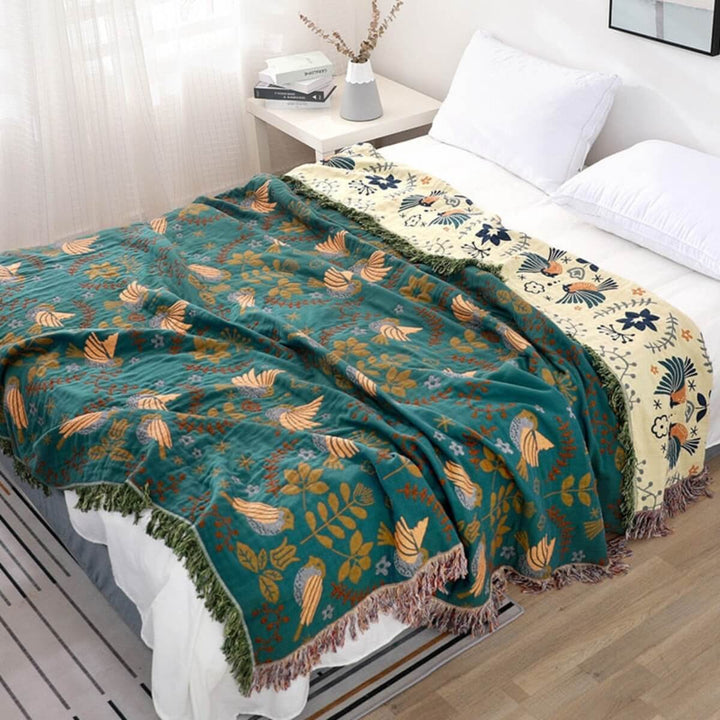 Reversible Scandinavian Bird Throw Blanket - Cozy & Versatile - For every season