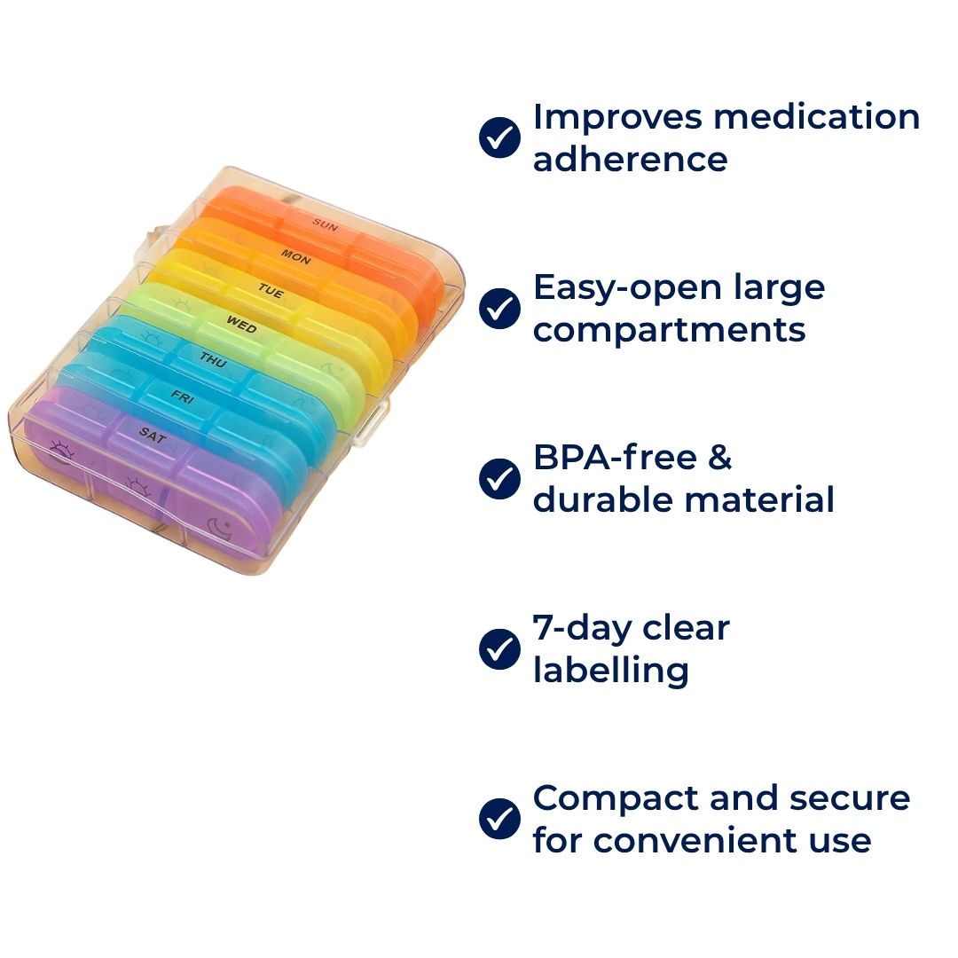 MediTrack | Weekly Pill Organizer – Improves Medication Adherence - Easy‑Open Large Compartments – BPA‑Free Durable – Travel & Seniors Kalsten