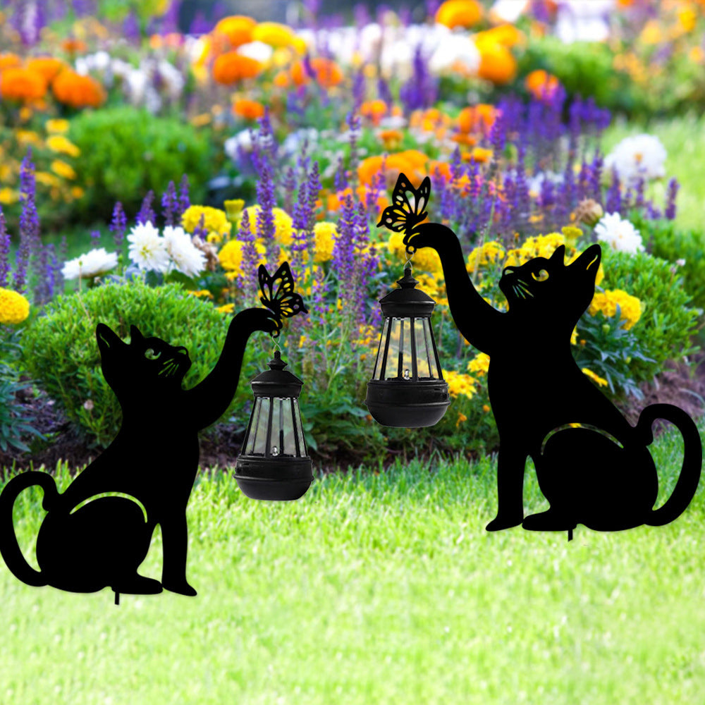 Iron Silhouette Cat Waterproof Intelligent LED Black Hanging Solar Lights | Kalsten