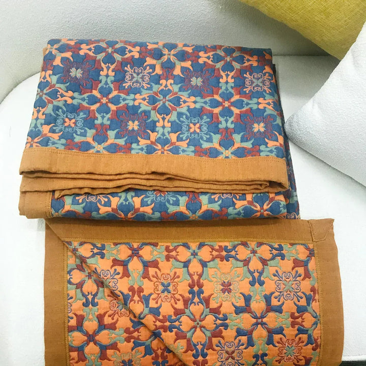 Kalsten | Orange & Blue Pattern Six-Layer Cotton Quilt - TerraLoom