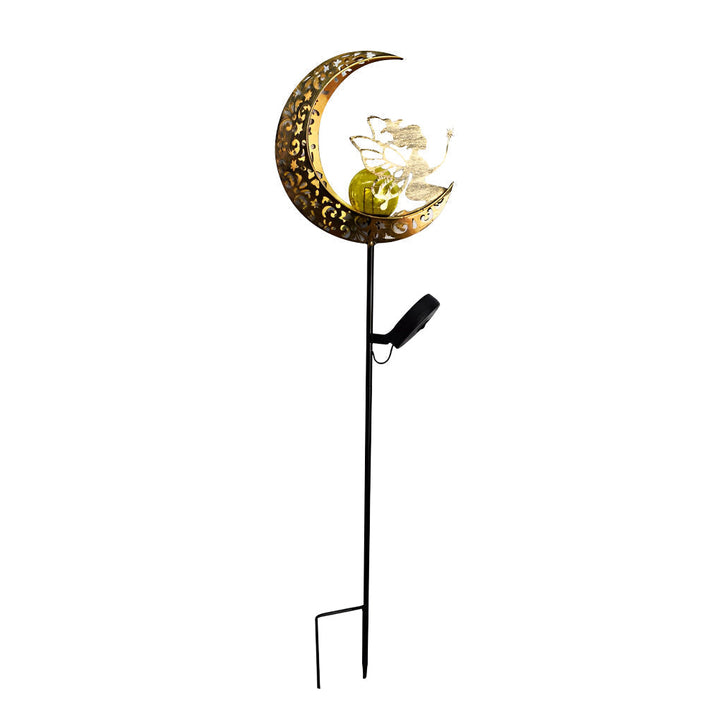 Iron Moon Flame Creative Hollow Projection Cracked Glass Solar Lawn Lights | Kalsten