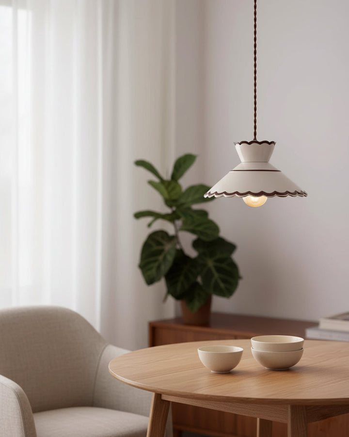 Pendant Light Ceramic 9.6 in Cream Vintage Dining Room Kitchen Island Hanging Ceiling Lamp | Kalsten