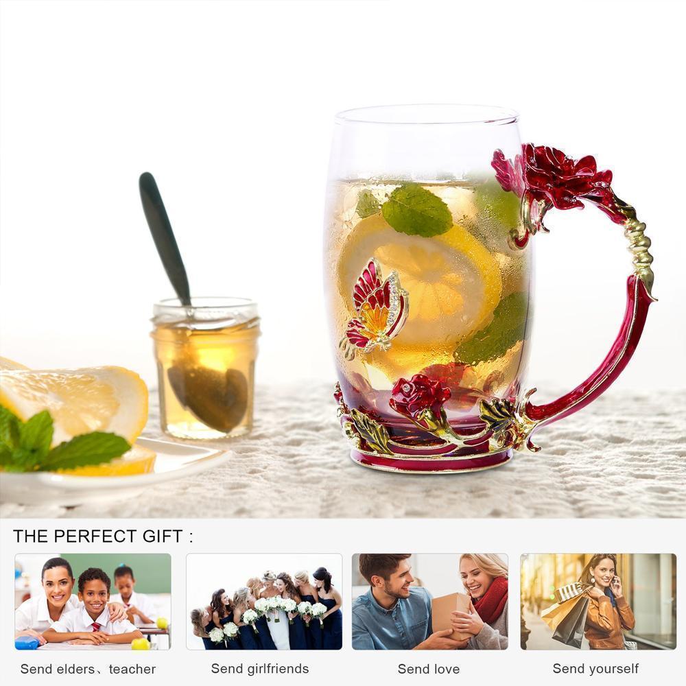 Kalsten | Enamel Rose Glass Tea Cup Set (With Spoon)