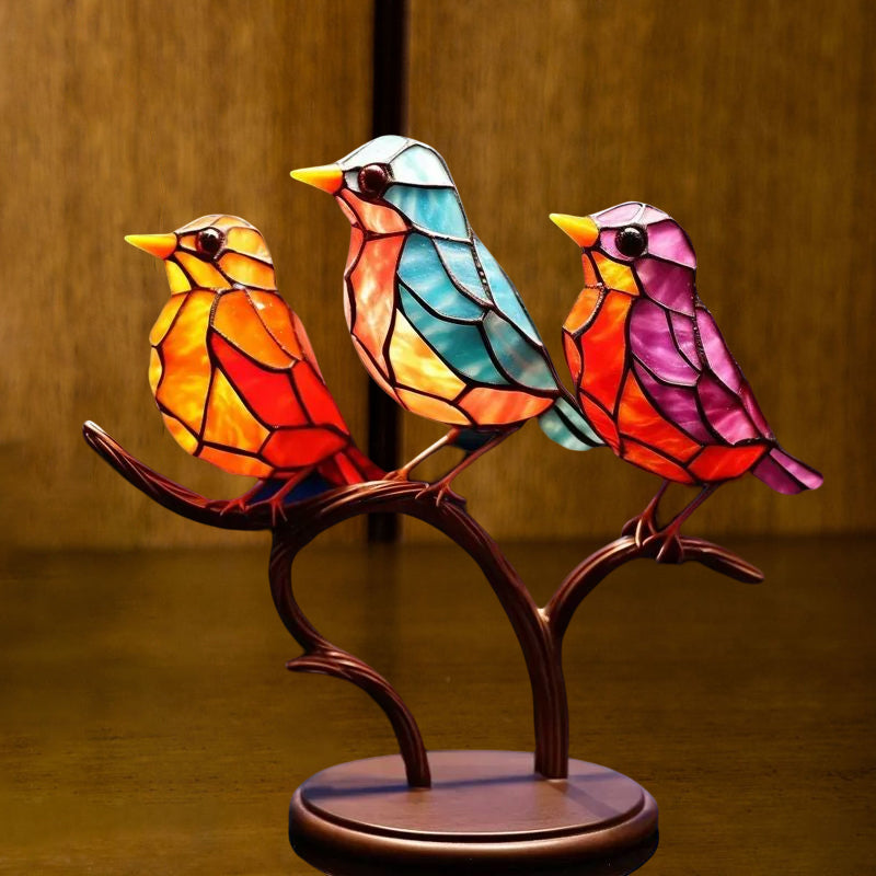 Colored Glass Ornaments Birds on Branches | Kalsten