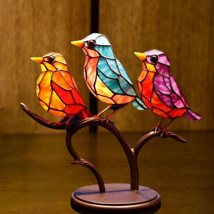 Colored Glass Ornaments Birds on Branches | Kalsten