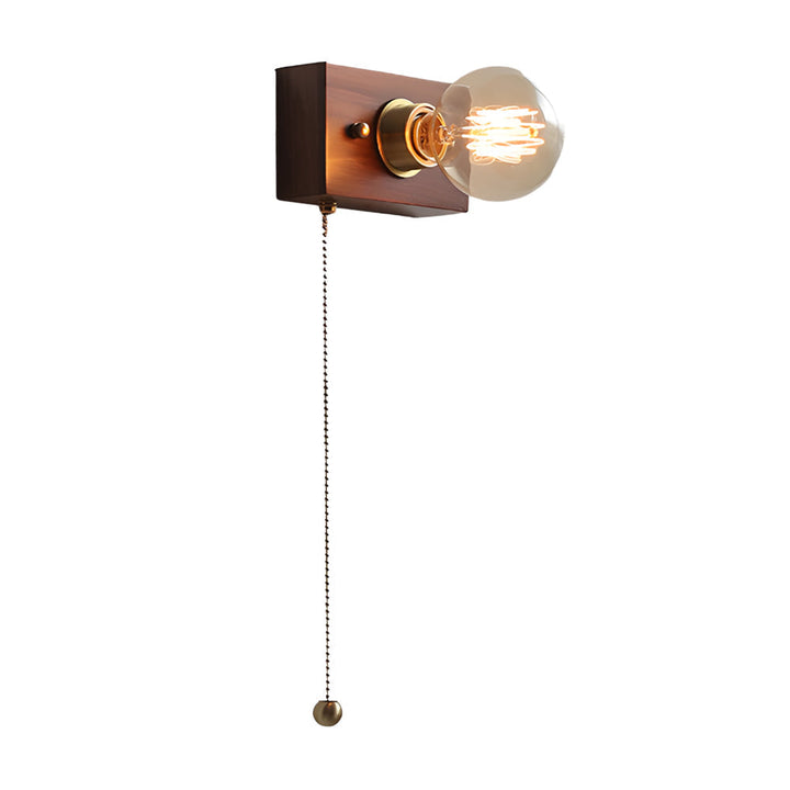 Round/Square Vintage Walnut Wood Wall Lamp 1-light with Pull Chain Switch | Kalsten