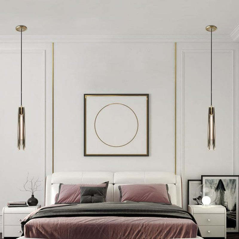 Pendant Light Glass Cylinder 15 in Adjustable Hanging Bedroom Dining Room Ceiling Fixture Modern Minimalist Lighting | Kalsten