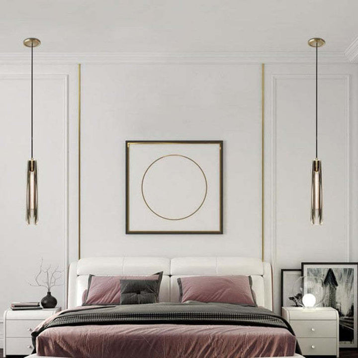 Pendant Light Glass Cylinder 15 in Adjustable Hanging Bedroom Dining Room Ceiling Fixture Modern Minimalist Lighting | Kalsten