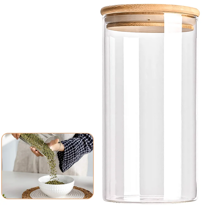 PureVorrat Glass Container Set – Storage Jars with Wooden Lid | Airtight & Stylish | Modern Kitchen Storage | Kalsten