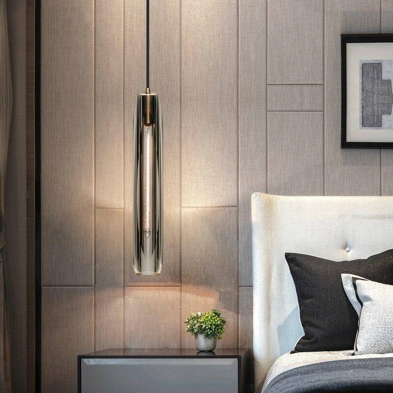Pendant Light Glass Cylinder 15 in Adjustable Hanging Bedroom Dining Room Ceiling Fixture Modern Minimalist Lighting | Kalsten
