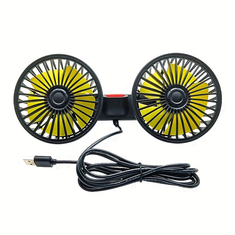1 Pc Car Fan, Car Small Air Conditioner, Double-headed Rear Fan, Strong Wind, 360 Degrees Rotation, Large Air Volume, Subwoofer Operation, Base Fixed Clip Mounting Method, Suitable For Car Home | Kalsten