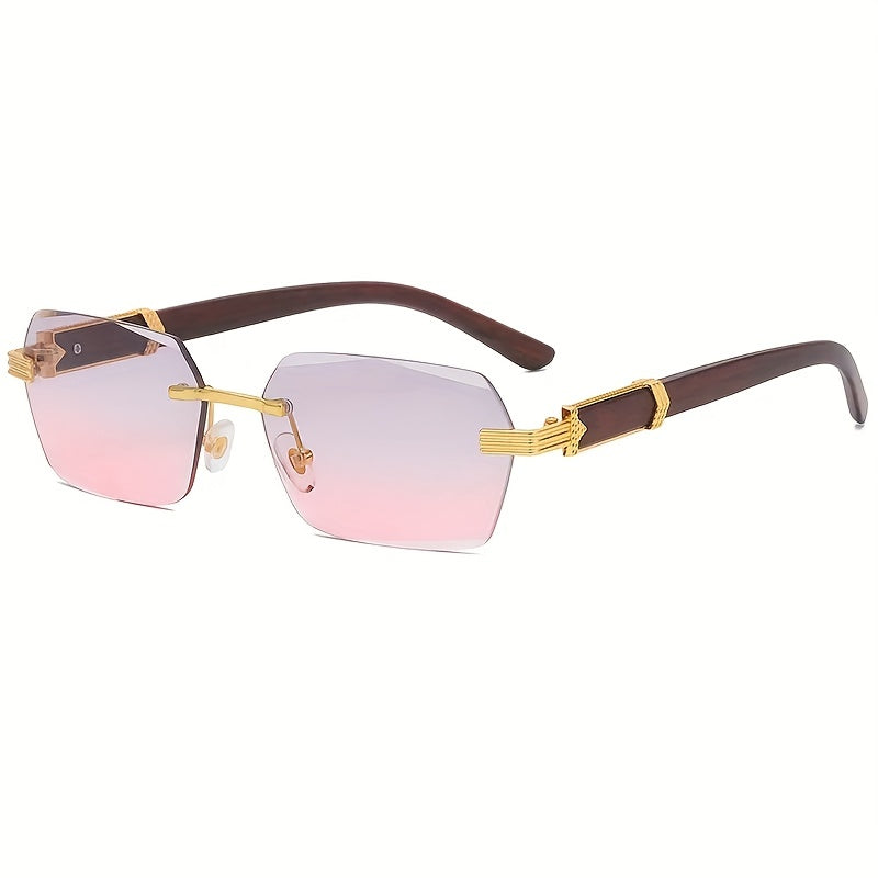 Rimless Sunglasses with Rectangular Lenses and Faux Wood Temples – Verro | Kalsten