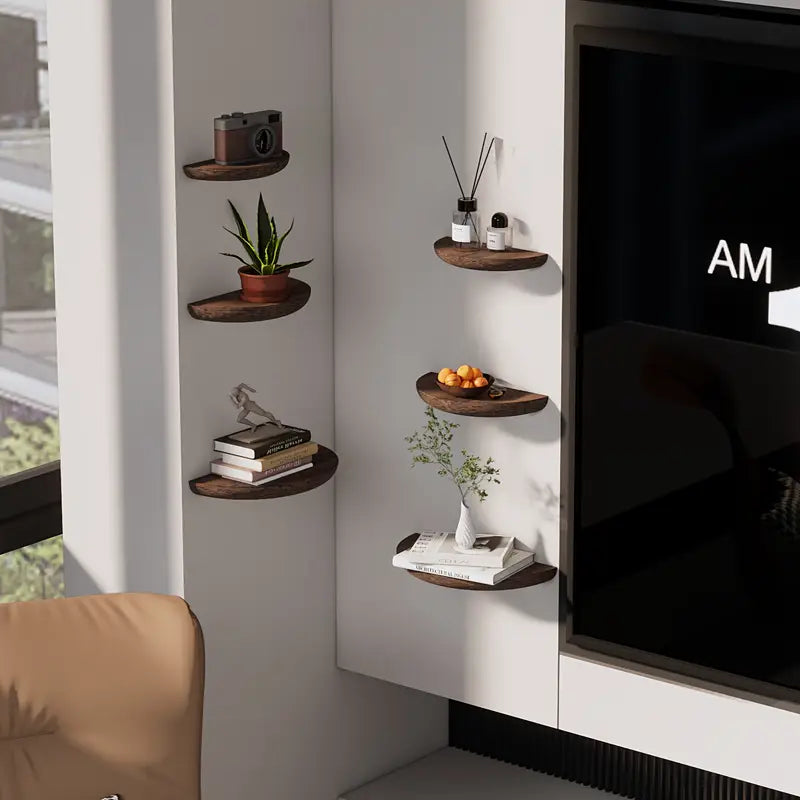 Kalsten | Half-Round Wooden Floating Shelf - Modern Wall-Mounted Display for Home & Bathroom