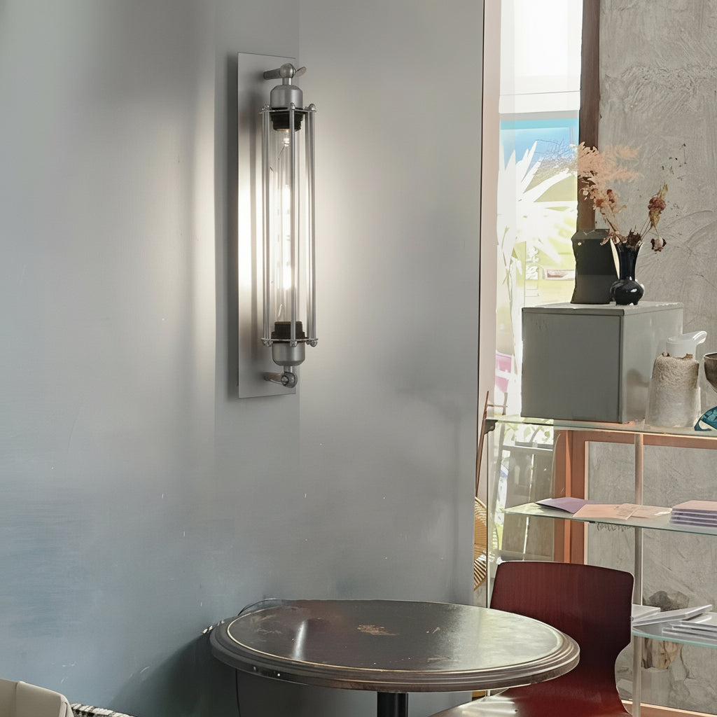 LED Wall Sconce Light – Industrial Vintage Flute Chrome Iron (48x10cm / 18.9x3.9in) | Kalsten