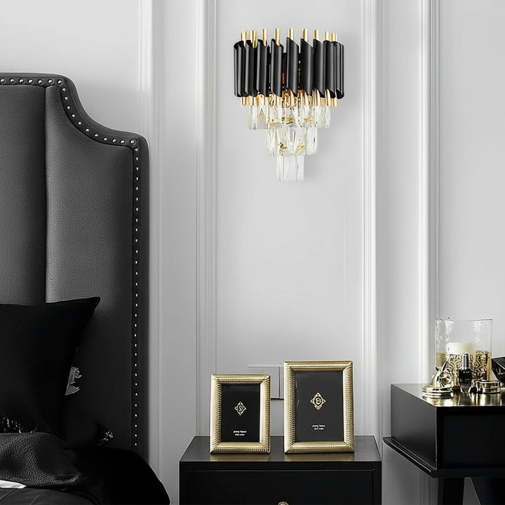 LED Wall Sconce Light – Modern Postmodern Crystal Gold Black (35x25cm / 14x10in) | Kalsten