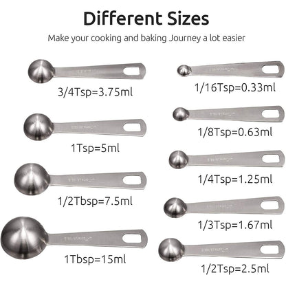 BowLift | 9-piece set: stainless steel measuring spoons for dry and liquid ingredients