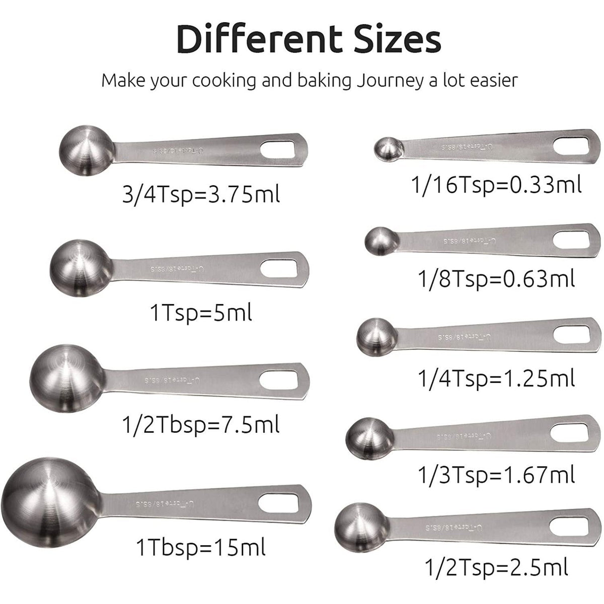 Skanto | 9-Piece Stainless Steel Measuring Spoon Set for Dry and Liquid Ingredients
