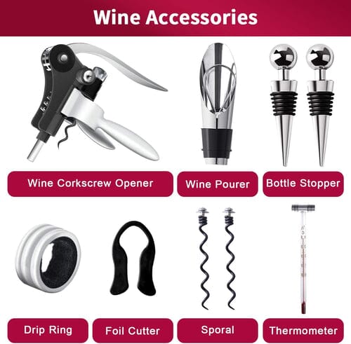 Skanto | 9-Piece Set: Corkscrew Set with Corkscrew, Foil Cutter, Thermometer, Stopper and More