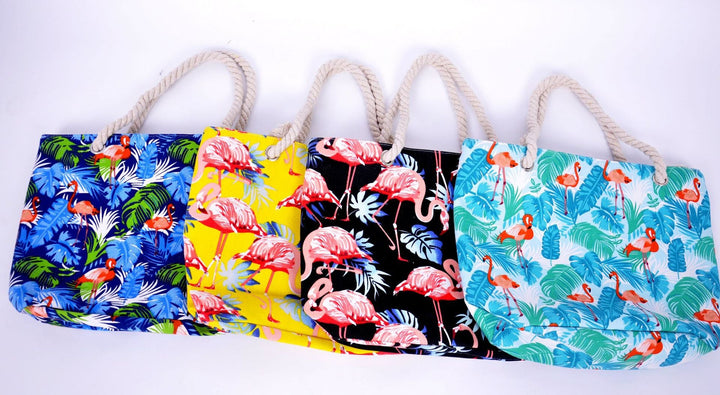 Large beach bag with vibrant flamingo motifs Kalsten