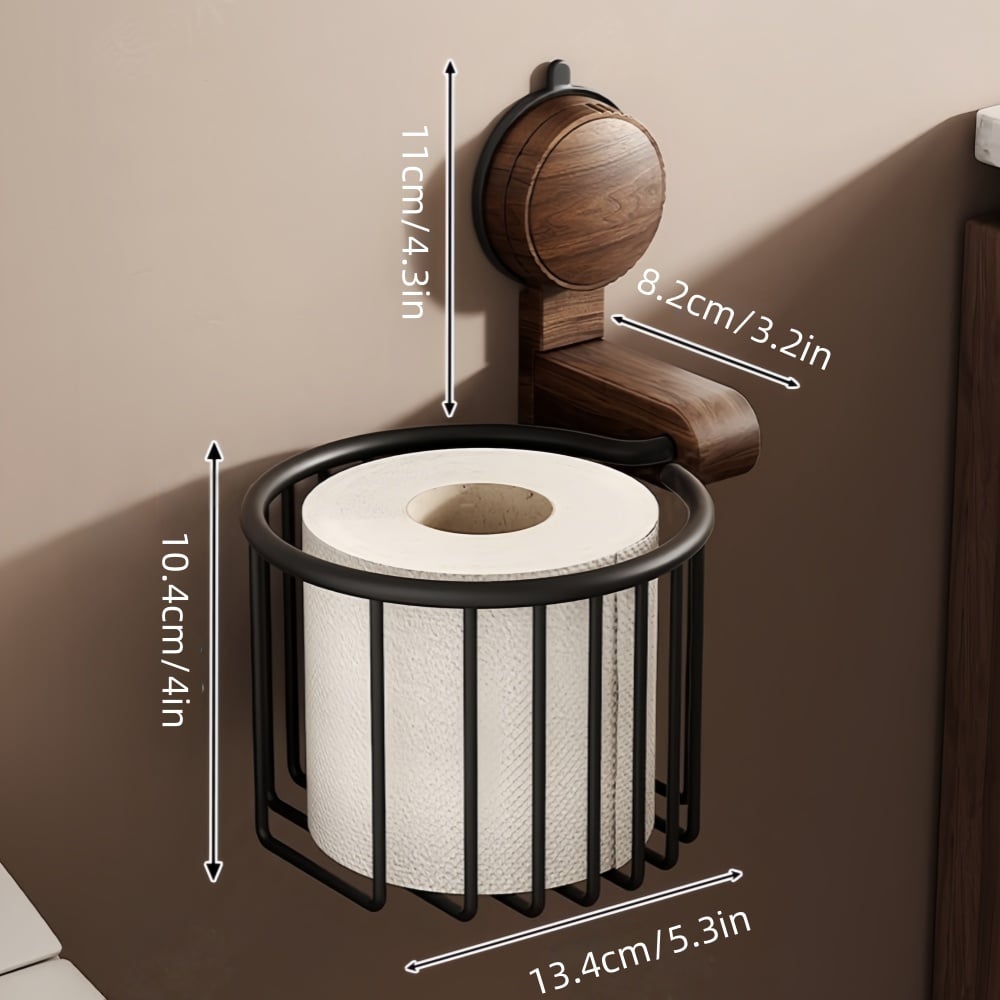 Walnut Wood Toilet Paper Holder – No Drill with Suction Cup | Kalsten
