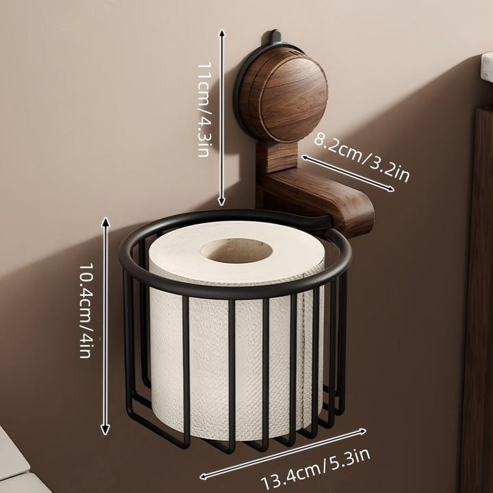Walnut Wood Toilet Paper Holder – No Drill with Suction Cup | Kalsten