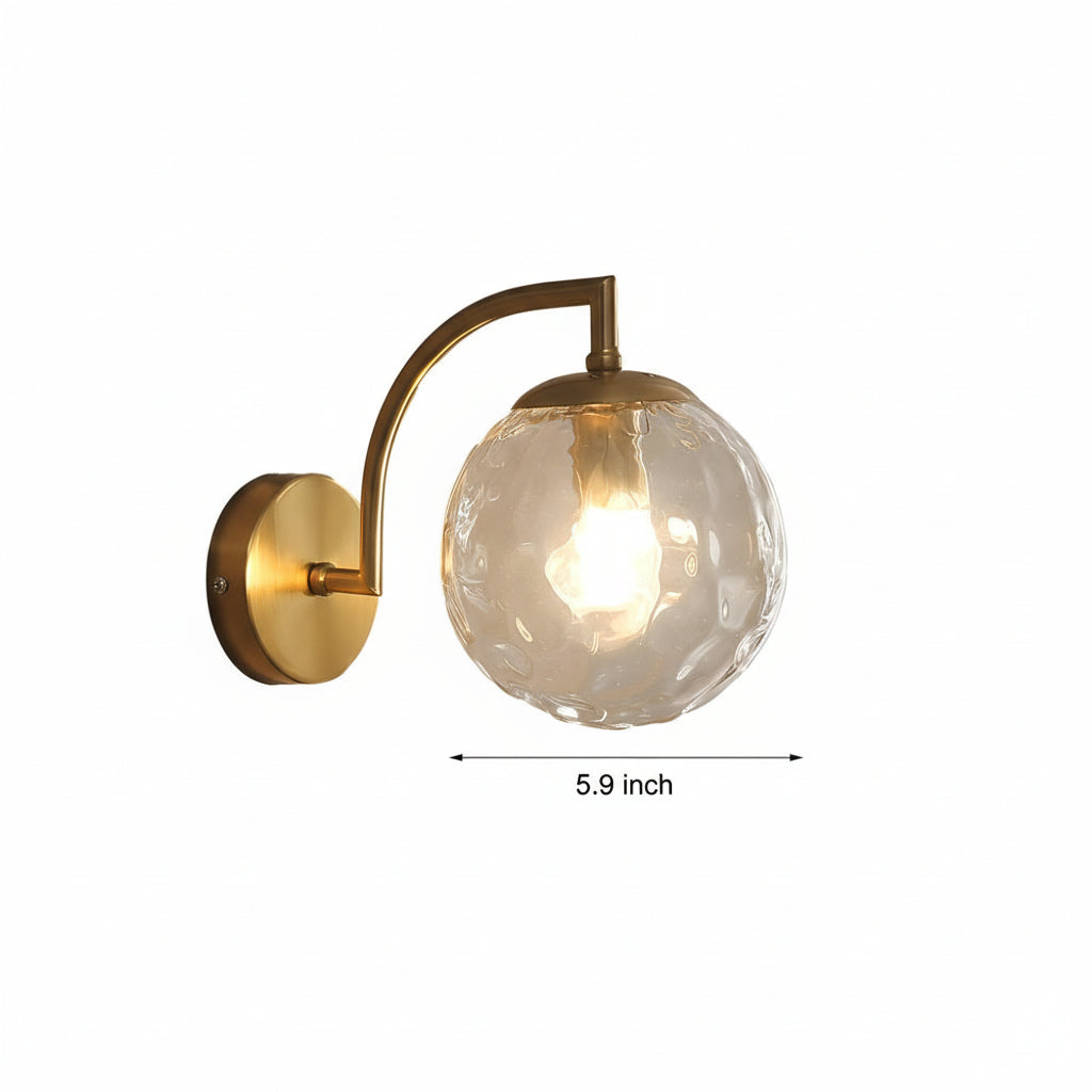 LED Wall Sconce Light – Modern Curved Arm Ribbed Glass Globe (26x15cm / 10.2x5.9in) | Kalsten
