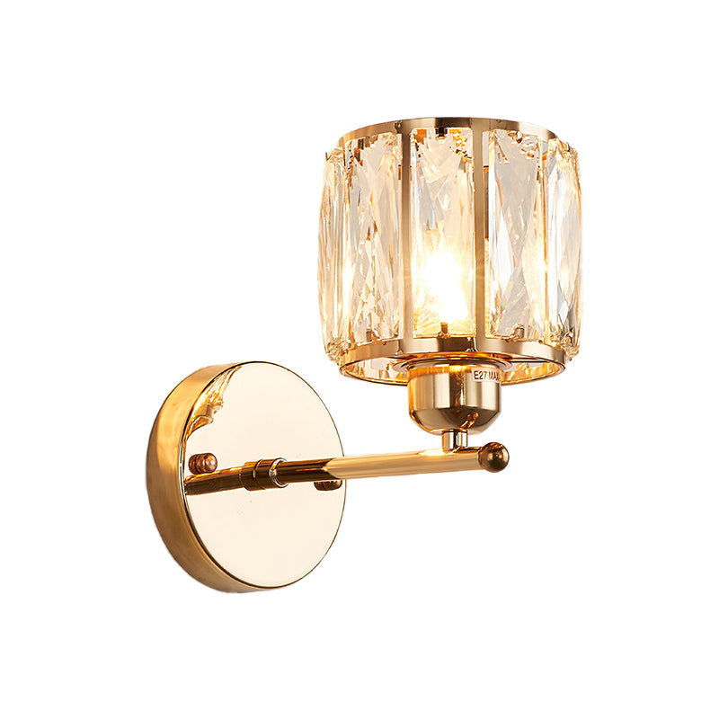 Beveled Cut Crystal Gold Wall Lamp Cylinder 1 Head Simplicity Sconce Light Fixture | Kalsten
