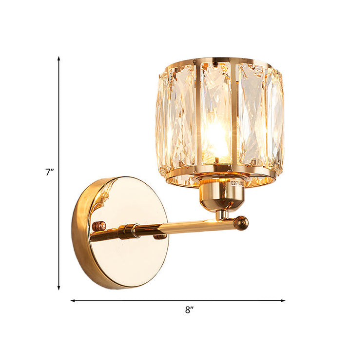 Beveled Cut Crystal Gold Wall Lamp Cylinder 1 Head Simplicity Sconce Light Fixture | Kalsten