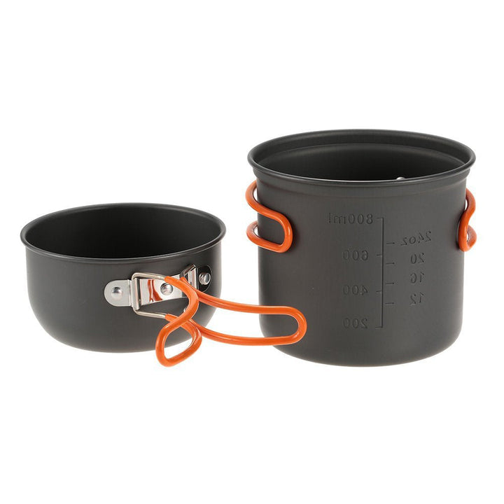 lightweight anodized aluminum backpacking cook set with nesting pots, foldable heat-resistant handles and compact folding gas stove Kalsten