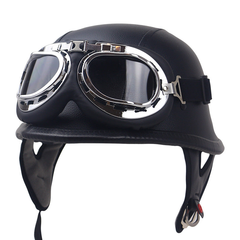Vintage Leather Motorcycle Helmet with Goggles Kalsten
