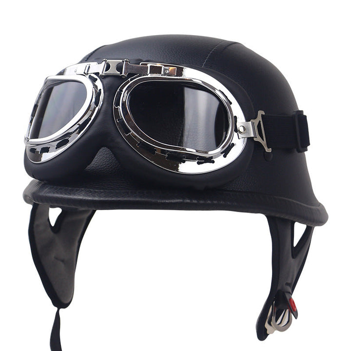 Vintage Leather Motorcycle Helmet with Goggles Kalsten