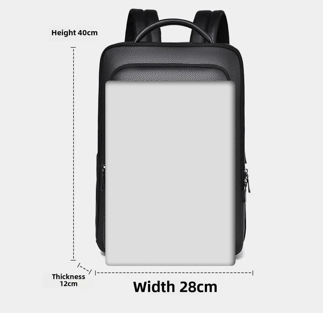 Kalsten | Elegant leather rucksack for men/women with USB port for laptop and everyday use, 15.6 inch, black