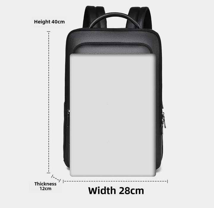 Kalsten | Elegant leather rucksack for men/women with USB port for laptop and everyday use, 15.6 inch, black