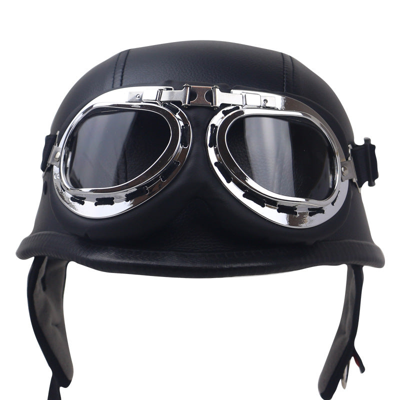 Vintage Leather Motorcycle Helmet with Goggles Kalsten