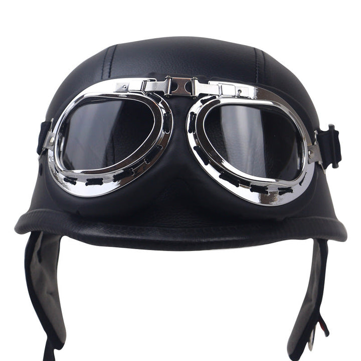 Vintage Leather Motorcycle Helmet with Goggles Kalsten
