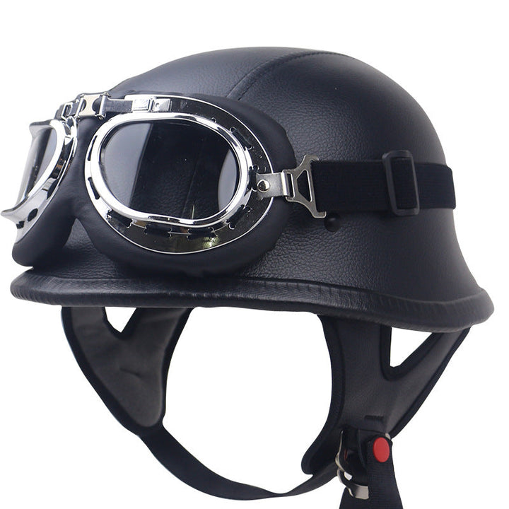 Vintage Leather Motorcycle Helmet with Goggles Kalsten