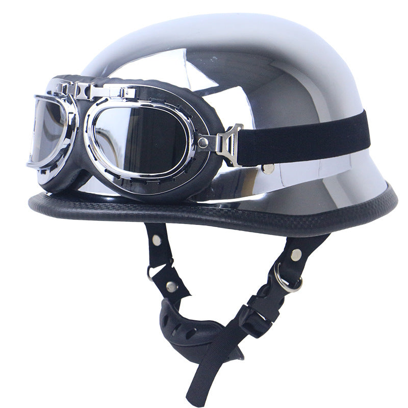 Chrome-Plated Vintage Motorcycle Helmet with Protective Goggles Kalsten