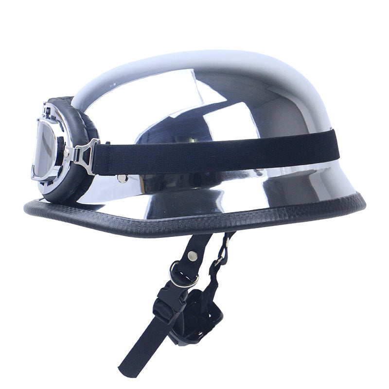 Chrome-Plated Vintage Motorcycle Helmet with Protective Goggles Kalsten