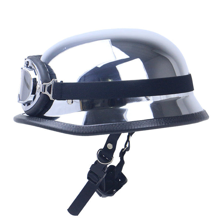 Chrome-Plated Vintage Motorcycle Helmet with Protective Goggles Kalsten