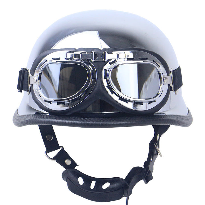 Chrome-Plated Vintage Motorcycle Helmet with Protective Goggles Kalsten