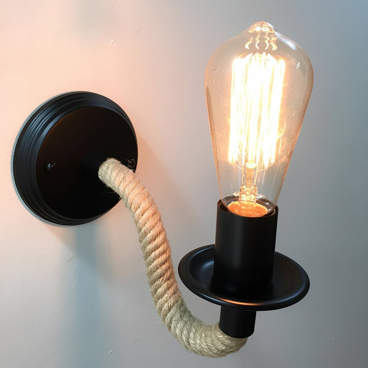Industrial Wall Sconce – Retro Rope Hand-Woven Iron Vintage (E27 & 25x15cm) | Kalsten