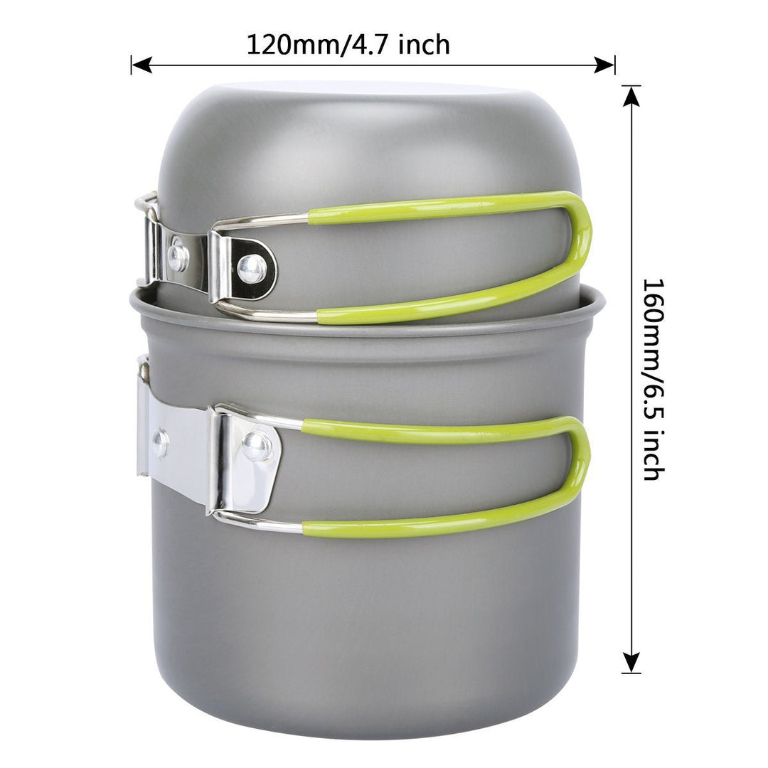lightweight anodized aluminum backpacking cook set with nesting pots, foldable heat-resistant handles and compact folding gas stove Kalsten