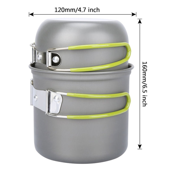 lightweight anodized aluminum backpacking cook set with nesting pots, foldable heat-resistant handles and compact folding gas stove Kalsten