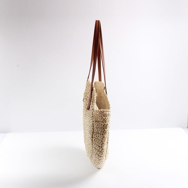 Round Bast Bag with Elegant Leather Handles Kalsten