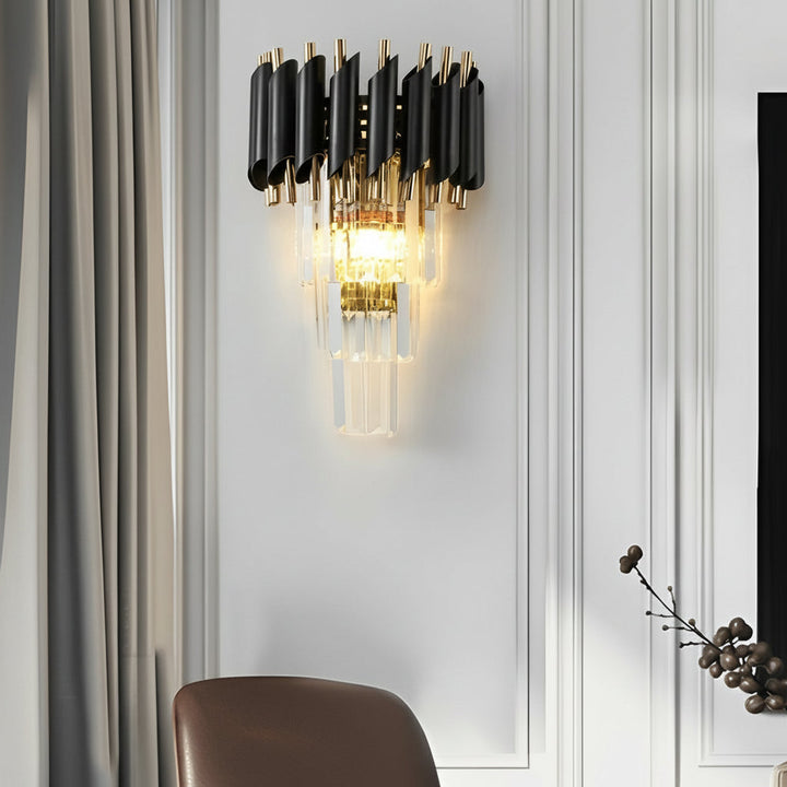 LED Wall Sconce Light – Modern Postmodern Crystal Gold Black (35x25cm / 14x10in) | Kalsten
